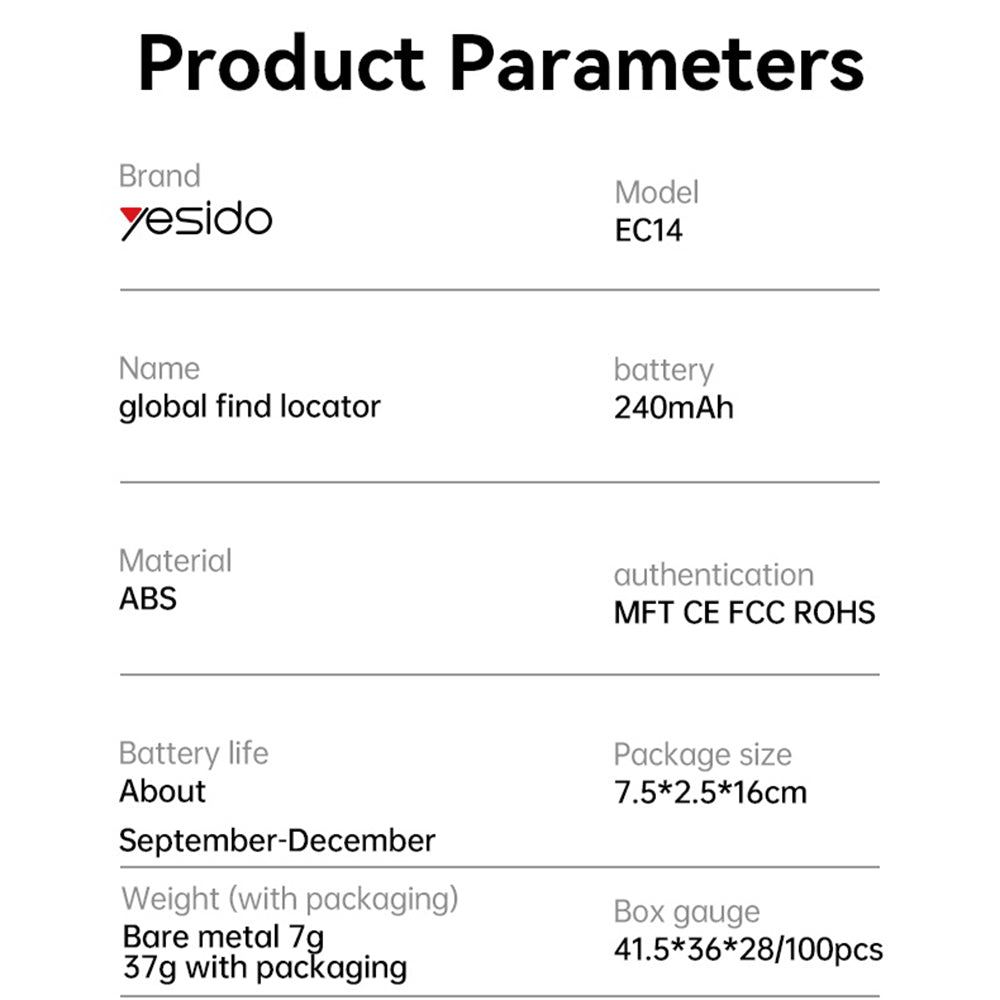 Yesido SmartTag EC14 til iOS-serien, Hvid
