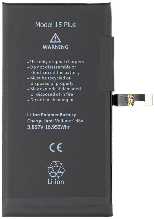 Apple iPhone 15 Plus batteri med Flex BMS integration (kræver ikke lodning af kontakter)
