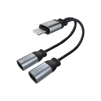 Audioadapter Lightning - 2 x Lightning XO Design NB-R160A, Grå