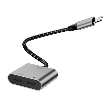 Audioadapter Lightning - 2 x Lightning XO Design NB-R258A, Grå
