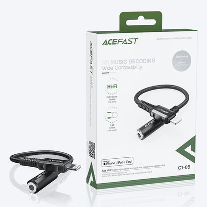 Audioadapter Lightning - 3,5 mm Acefast C1-05, Sort