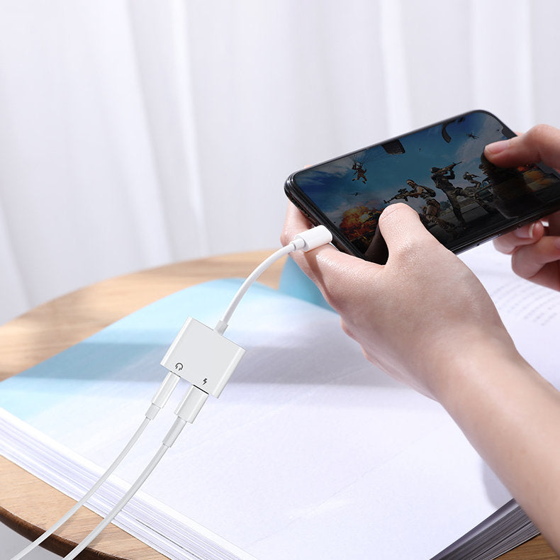 Lightning til Lightning lydadapter Joyroom S-Y104 Ben, med Lightning opladningsport, Hvid