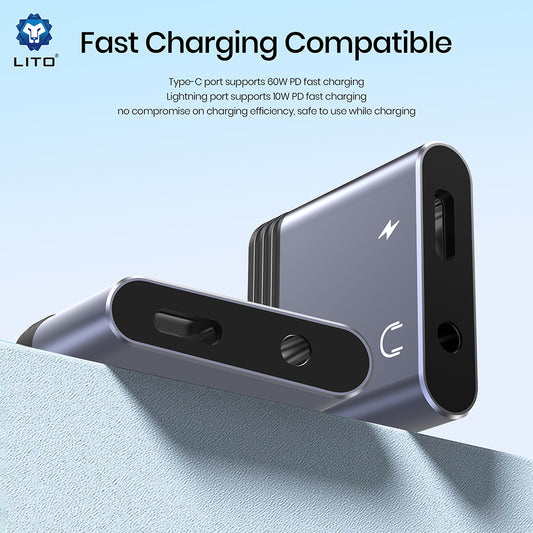 Audioadapter Lightning - Lightning / 3,5 mm Lito LA04L, Sort