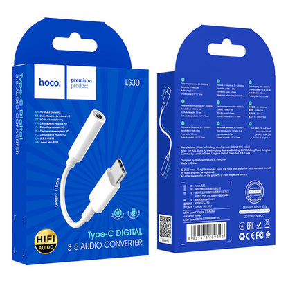 USB-C til 3,5 mm lydadapter HOCO LS30, hvid