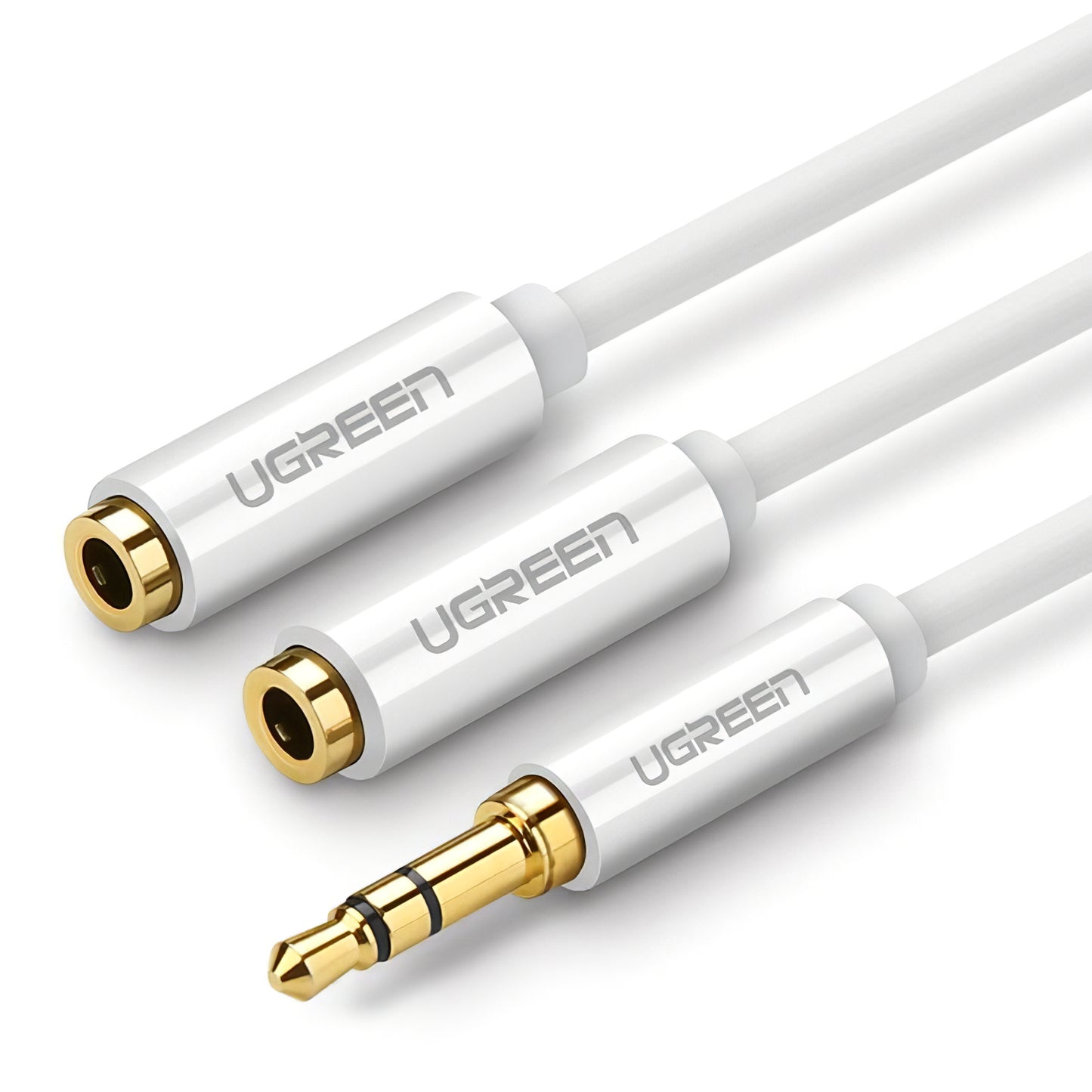 Audio Splitter Adapter 3.5mm - 2 x 3.5mm UGREEN AV123 2in1, 0.25m, Hvid