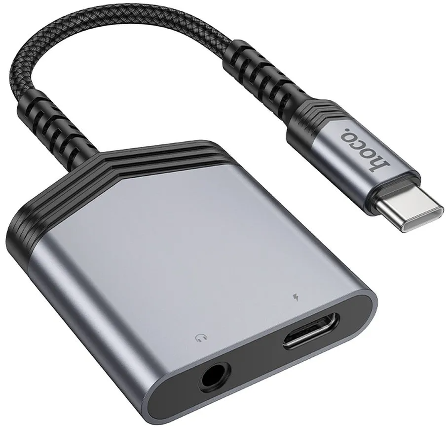 Audioadapter USB-C - USB-C / 3.5mm HOCO LS39, Sort