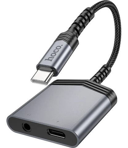 Audioadapter USB-C - USB-C / 3.5mm HOCO LS39, Sort