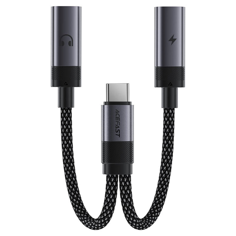 Audioadapter USB-C - 2 x USB-C Acefast J14, Sort