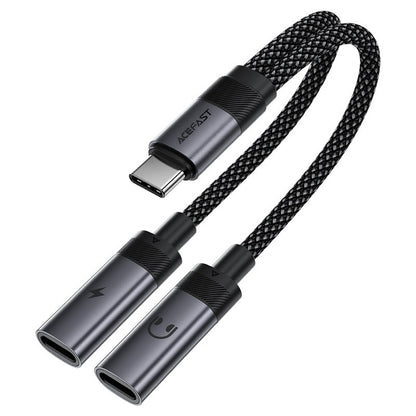 Audioadapter USB-C - 2 x USB-C Acefast J14, Sort