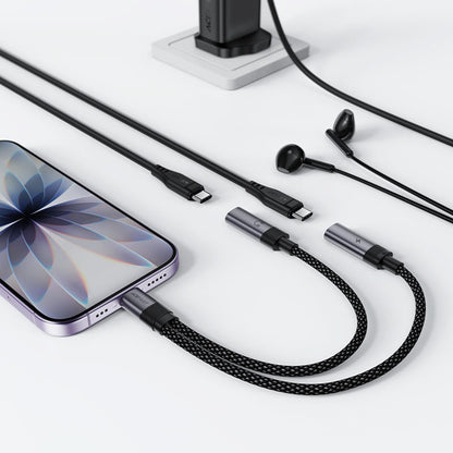 Audioadapter USB-C - 2 x USB-C Acefast J14, Sort