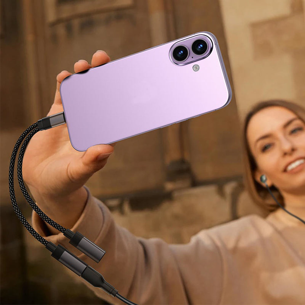 Audioadapter USB-C - 2 x USB-C Acefast J14, Sort
