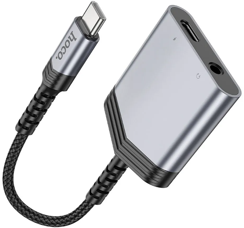 Audioadapter USB-C - USB-C / 3.5mm HOCO LS39, Sort