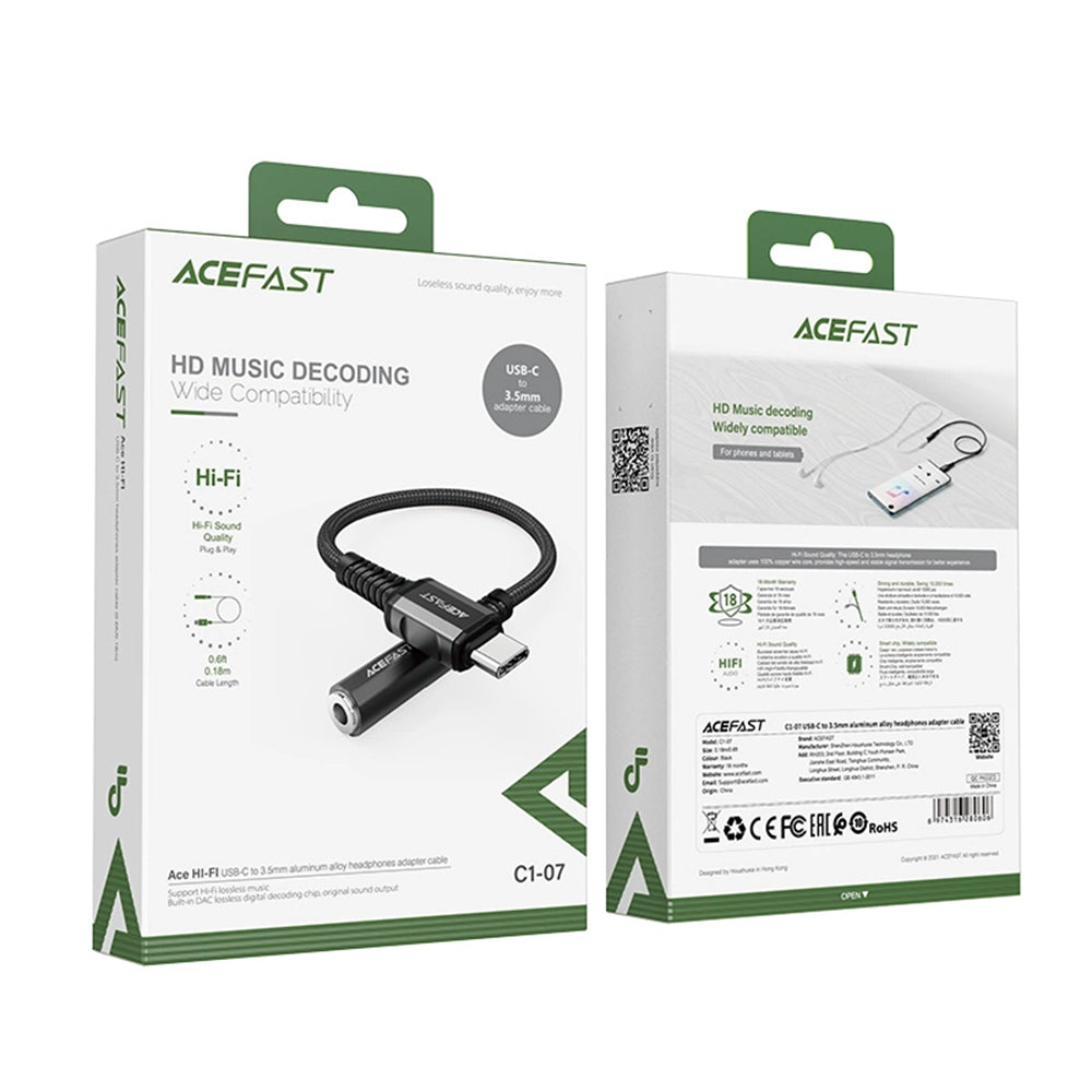 Audioadapter USB-C - 3,5 mm Acefast C1-07, Sort