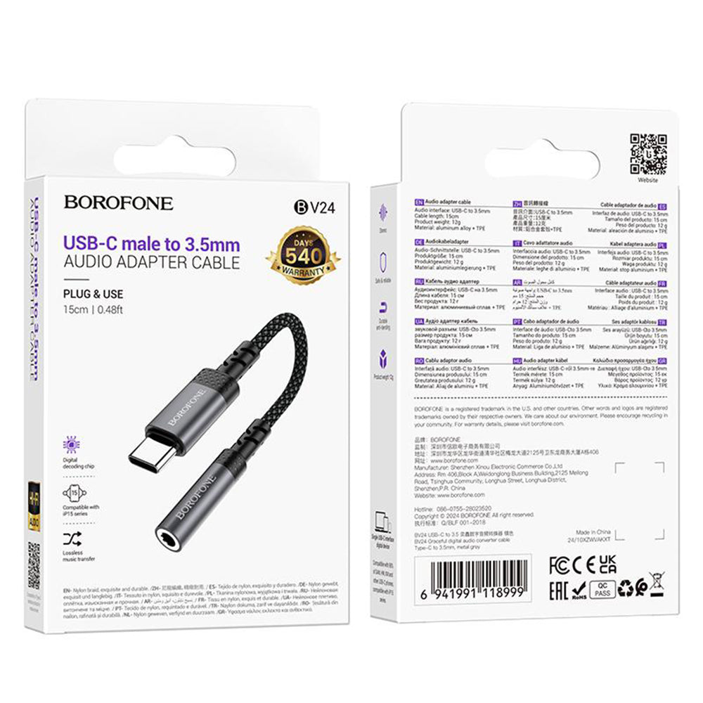 USB-C til 3,5 mm lydadapter Borofone BV24, grå
