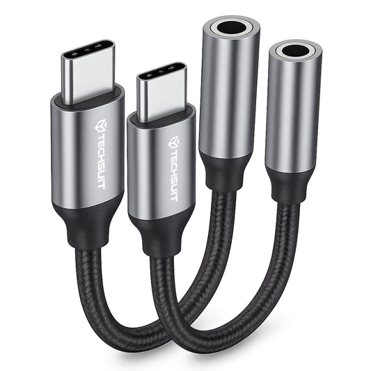 Audioadapter USB-C - 3,5 mm Techsuit AC12 FuseXound, Grå, Sæt med 2 stk.