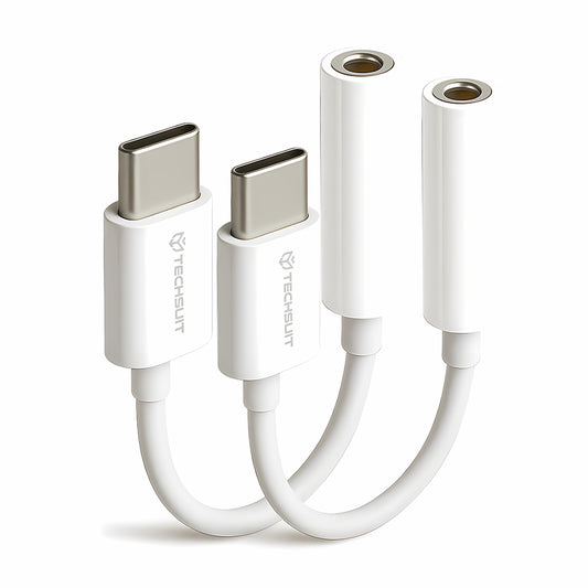 Audioadapter USB-C - 3,5 mm Techsuit AC18 MusicBox, Hvid, Sæt med 2 stk.