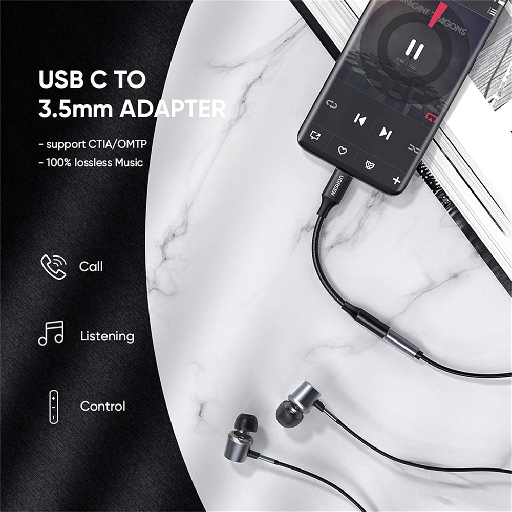 Audioadapter USB-C - 3,5 mm UGREEN AV142, Sort