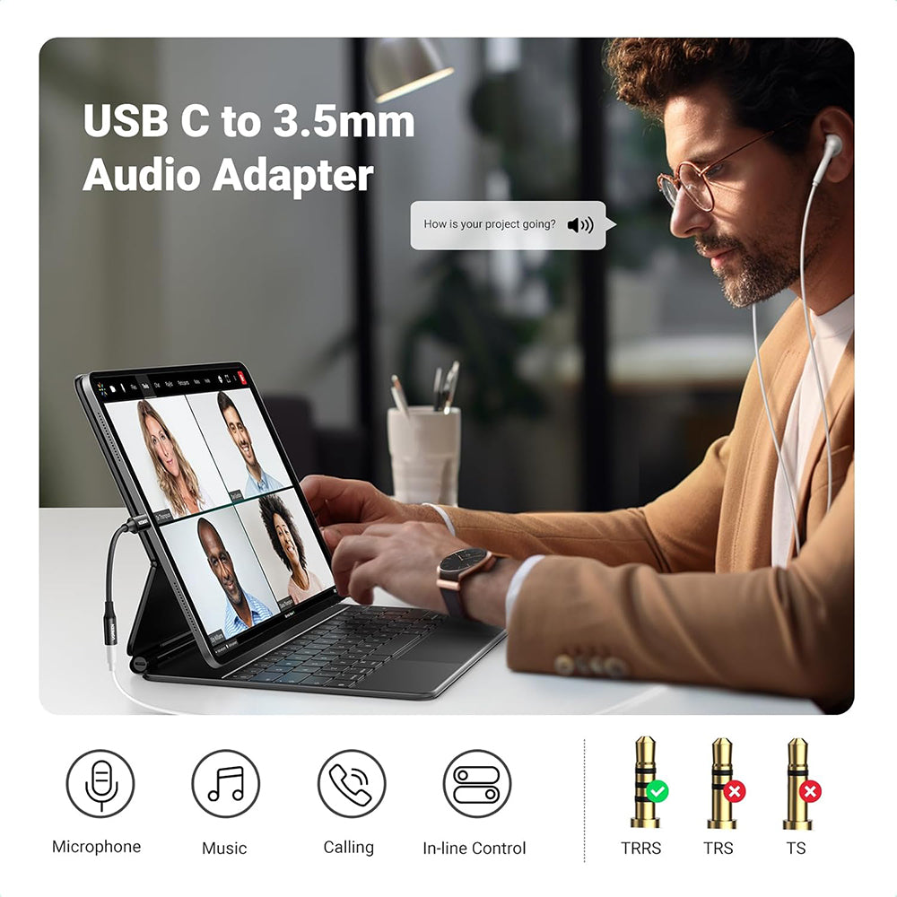 USB-C to 3.5mm Audio Adapter UGREEN AV161, Black