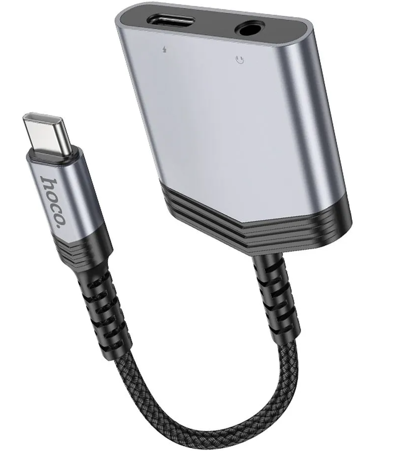 Audioadapter USB-C - USB-C / 3.5mm HOCO LS39, Sort