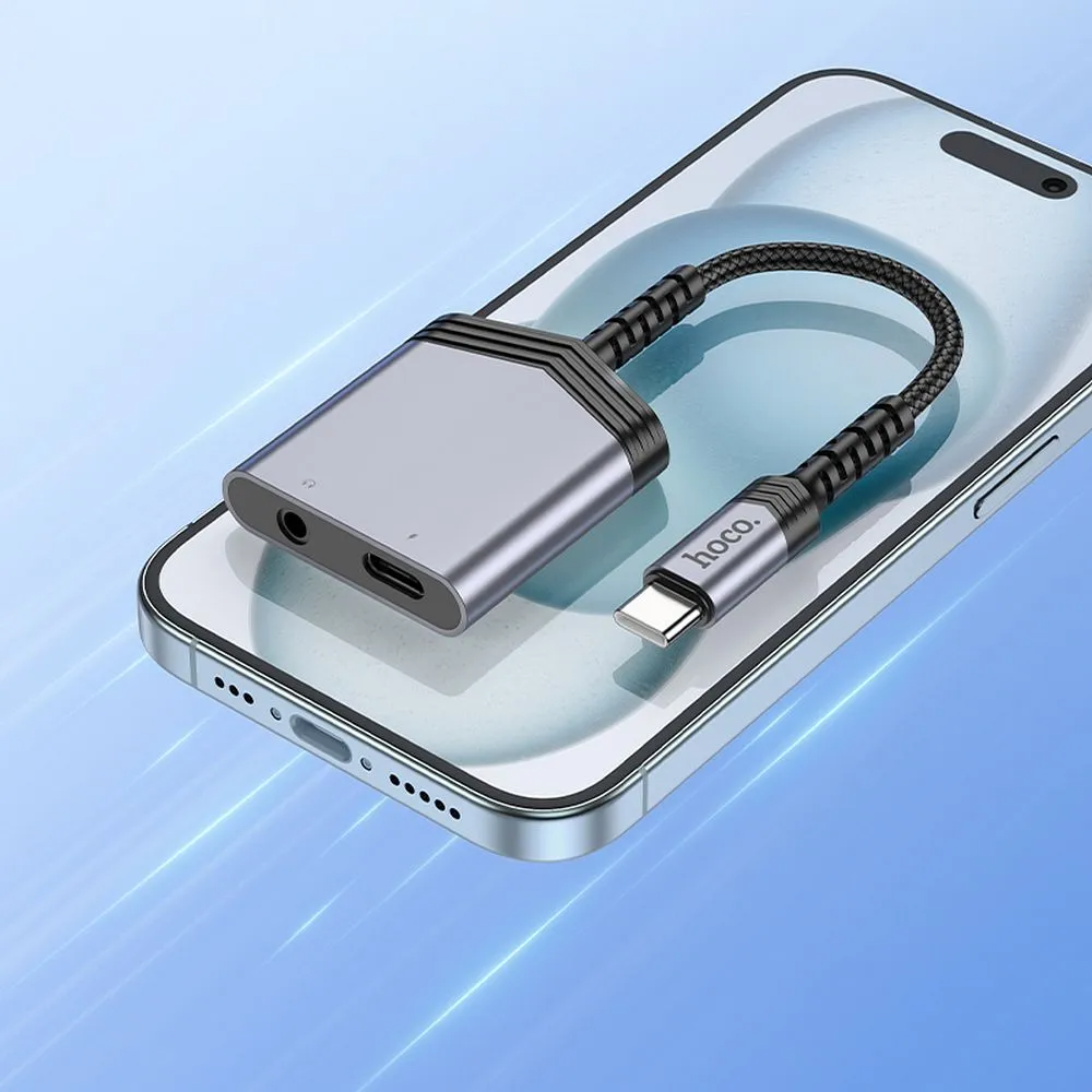 Audioadapter USB-C - USB-C / 3.5mm HOCO LS39, Sort