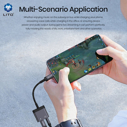 Audioadapter USB-C - USB-C / 3,5 mm Lito LA04T, Sort