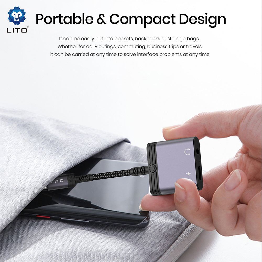 Audioadapter USB-C - USB-C / 3,5 mm Lito LA04T, Sort