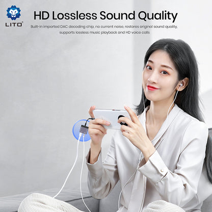 Audioadapter USB-C - USB-C / 3,5 mm Lito LA04T, Sort