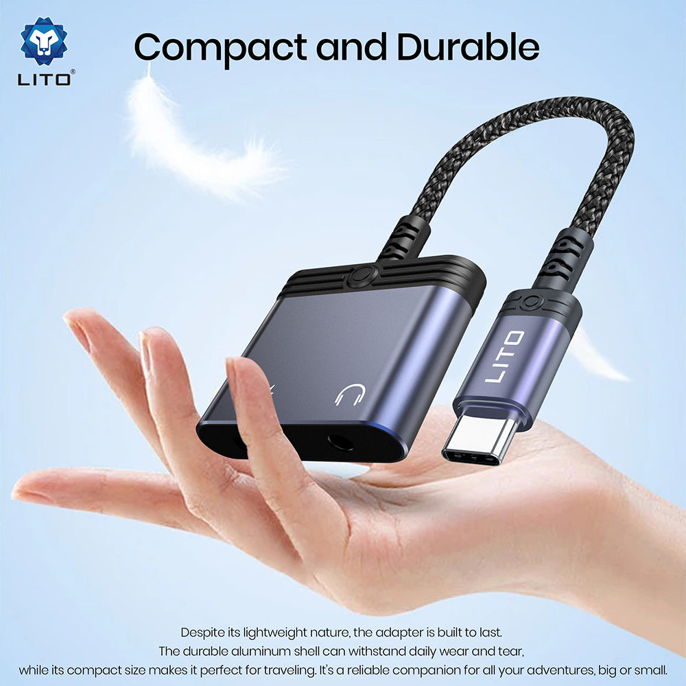 Audioadapter USB-C - USB-C / 3,5 mm Lito LA04T, Sort