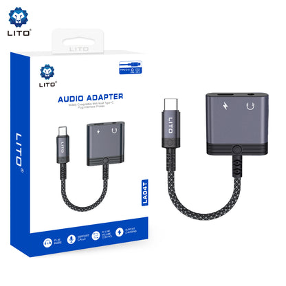 Audioadapter USB-C - USB-C / 3,5 mm Lito LA04T, Sort