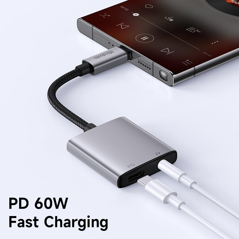 Audioadapter USB-C - USB-C / 3,5 mm McDodo CA-5050 Wales, Grå