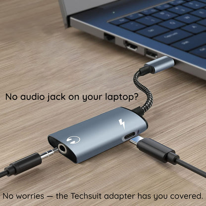 Audioadapter USB-C - USB-C / 3,5 mm Techsuit AC22 AcustiCore, Grå