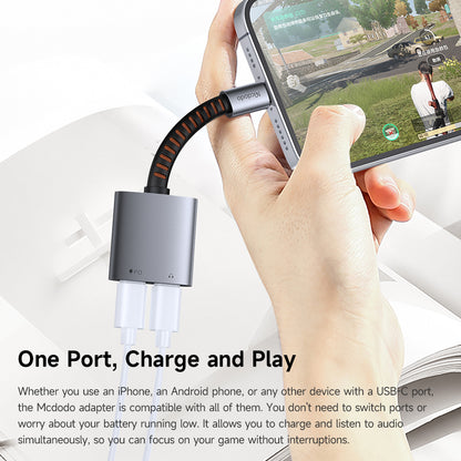 Audioadapter USB-C - USB-C / USB-C McDodo CA-3370, Grå