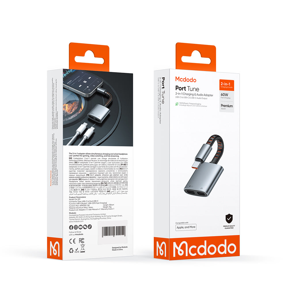 Audioadapter USB-C - USB-C / USB-C McDodo CA-3370, Grå