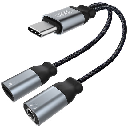 Audioadapter USB-C - USB-C / 3,5 mm XO Design NBR160B, Sort