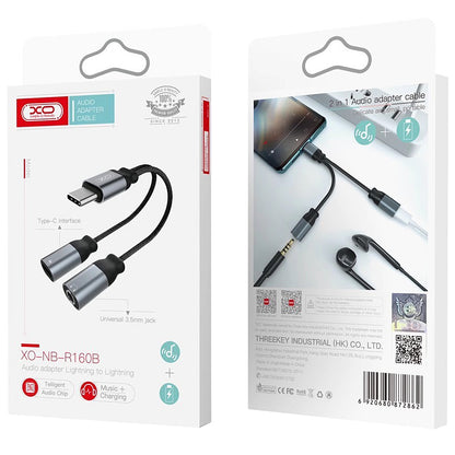Audioadapter USB-C - USB-C / 3,5 mm XO Design NBR160B, Sort