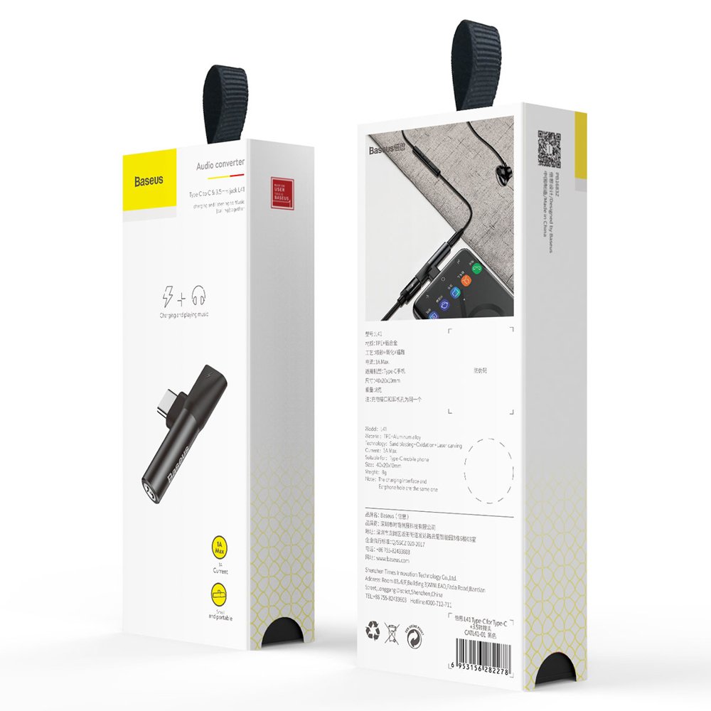 Lydadapter USB-C - USB-C / 3,5 mm Baseus L41, sort CATL41-01