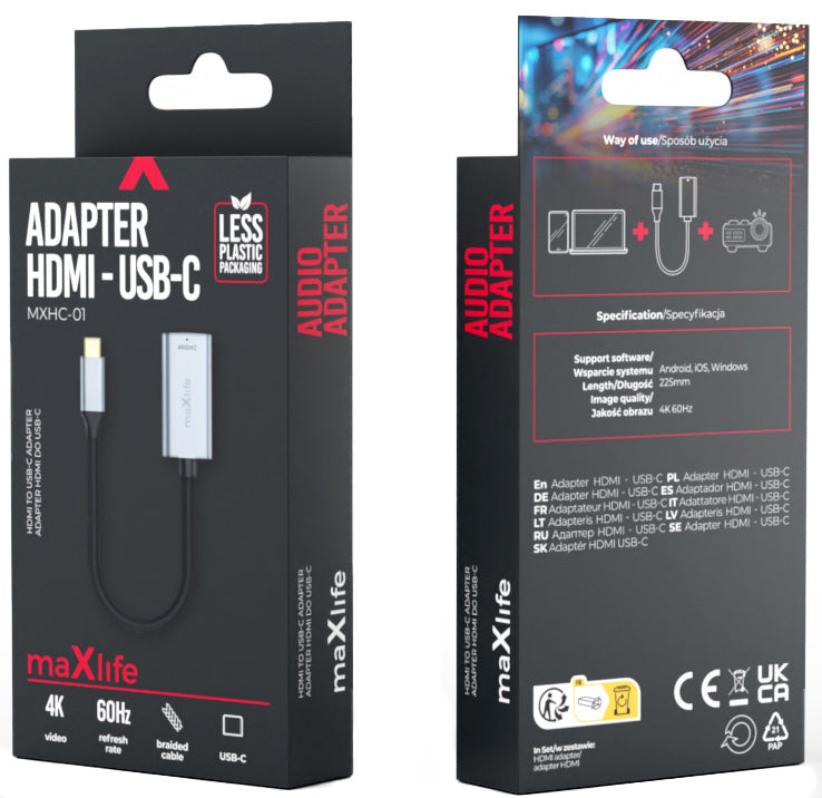 Audio- og videoadapter USB-C - HDMI MaXlife MXHC-01, Grå