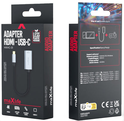Audio- og videoadapter USB-C - HDMI MaXlife MXHC-01, Grå