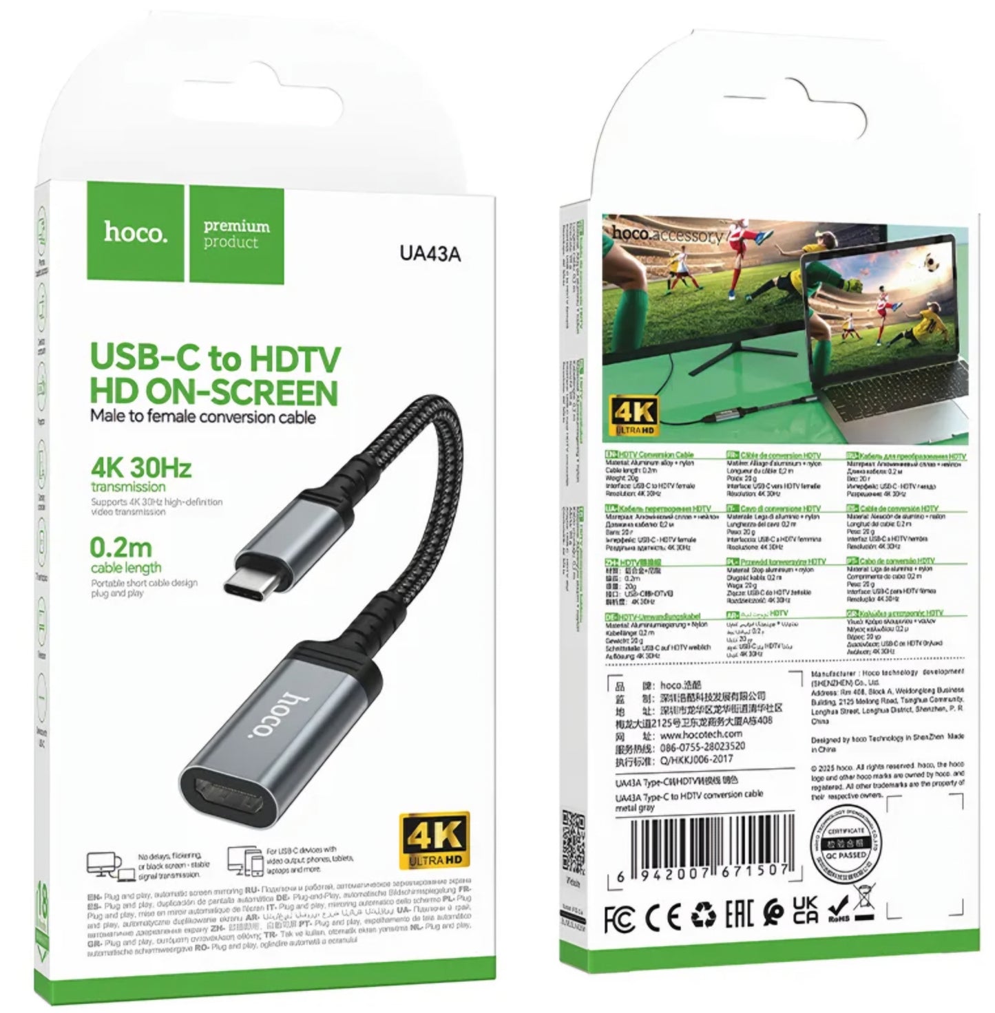 Audio- og videoadapter USB-C - HDMI HOCO UA43A, Grå