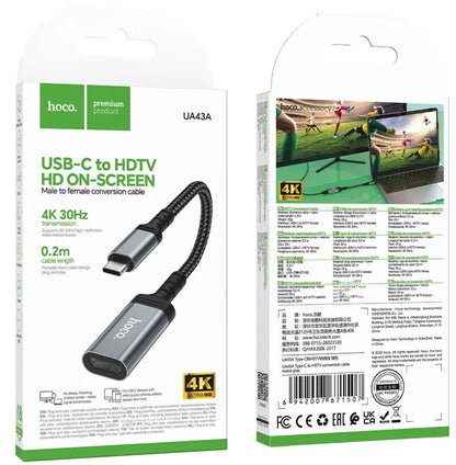 Audio- og videoadapter USB-C - HDMI HOCO UA43A, Grå