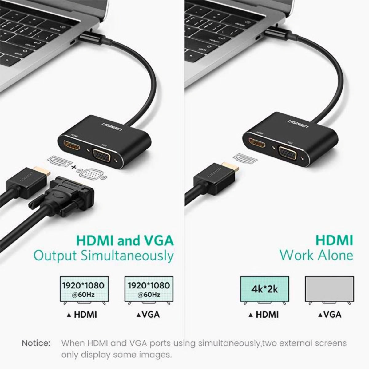 Videoadapter UGREEN CM449, USB-A - HDMI / VGA, Grå