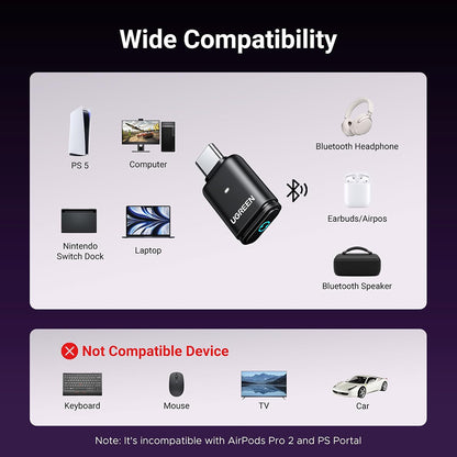 Bluetooth USB-C adapter UGREEN BT501, Sort