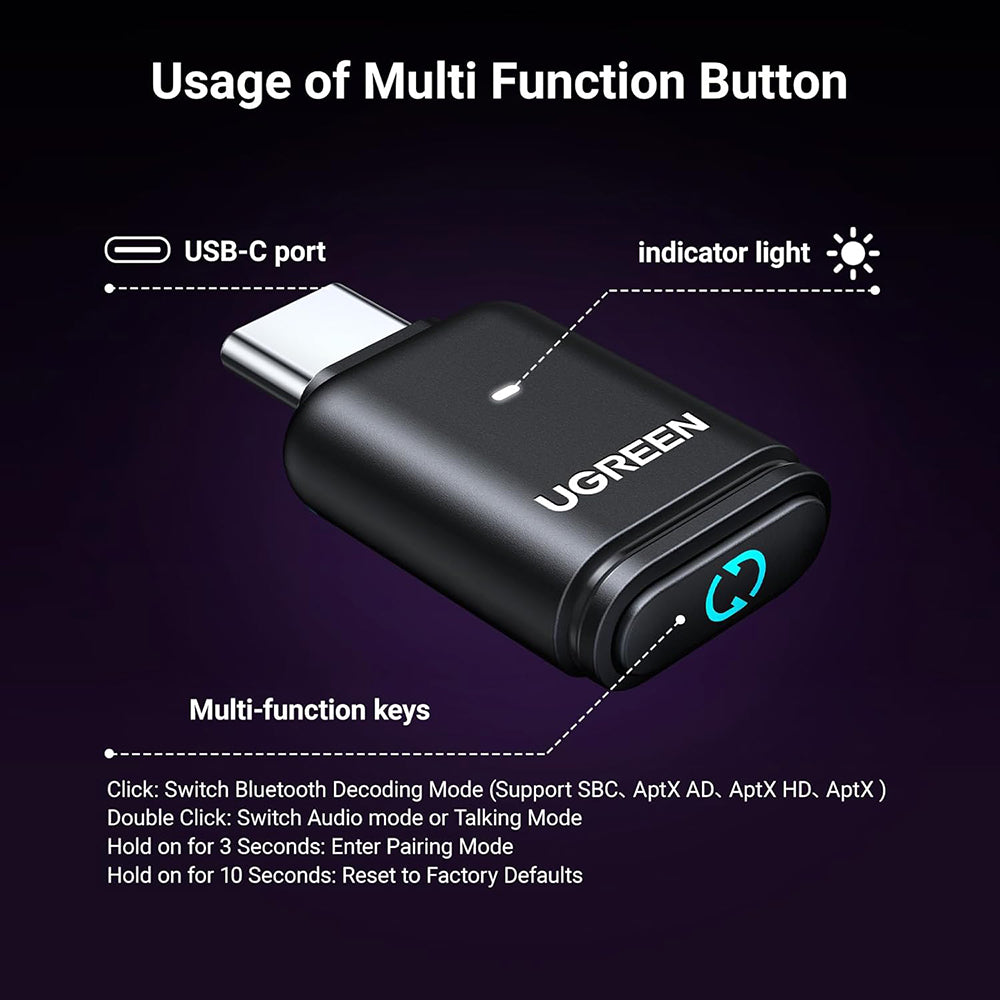Bluetooth USB-C adapter UGREEN BT501, Sort