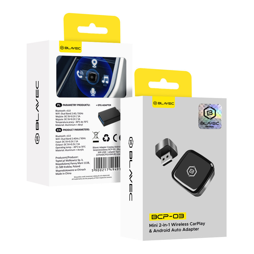 Trådløs Carplay / Android Auto Adapter Blavec BCP-03 til Apple iPhone / Android-serien