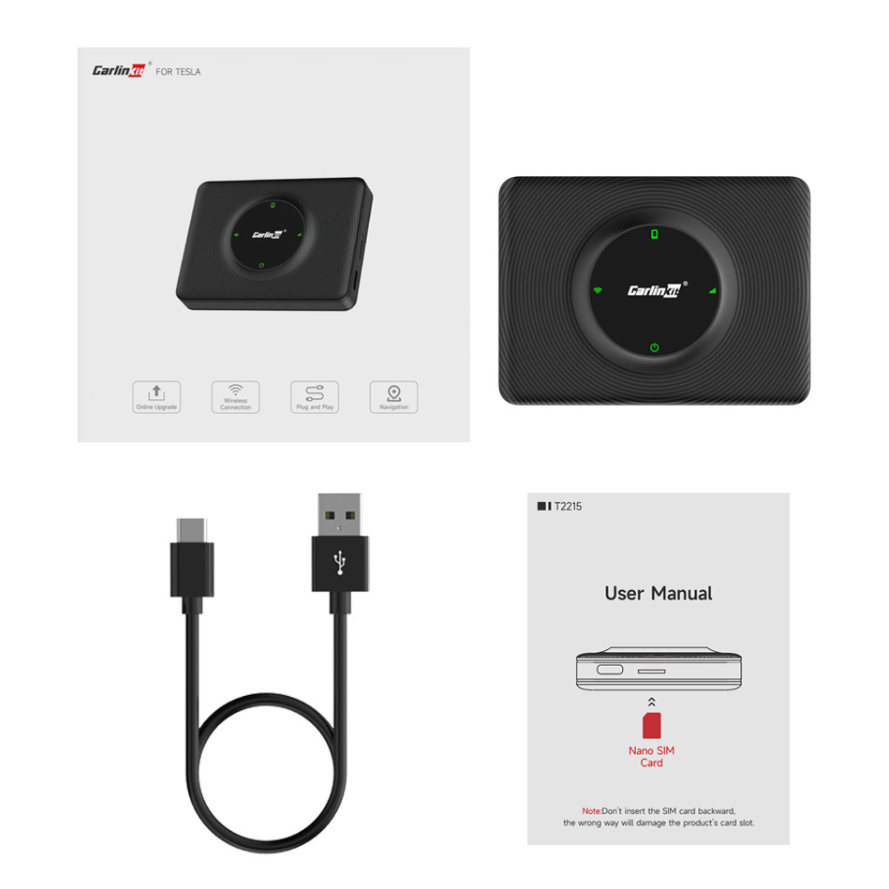 Carplay / Android Auto trådløs adapter Carlinkit kompatibel med Tesla Model 3 / X / Y / S til Apple iPhone / Android Series CPC200-T2C