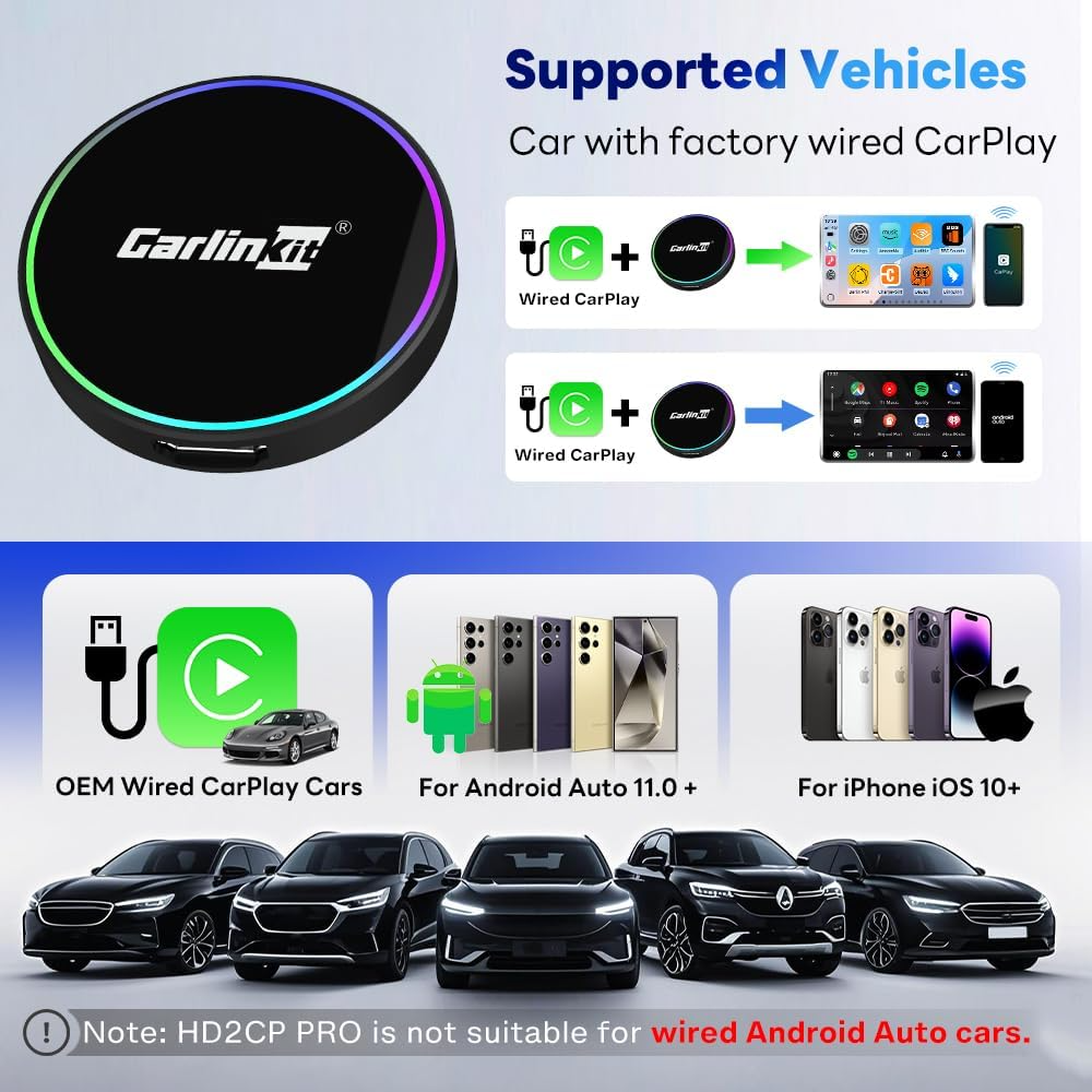Carplay / Android Auto Wireless Adapter Carlinkit HD2CP Pro for Apple iPhone / Android Series