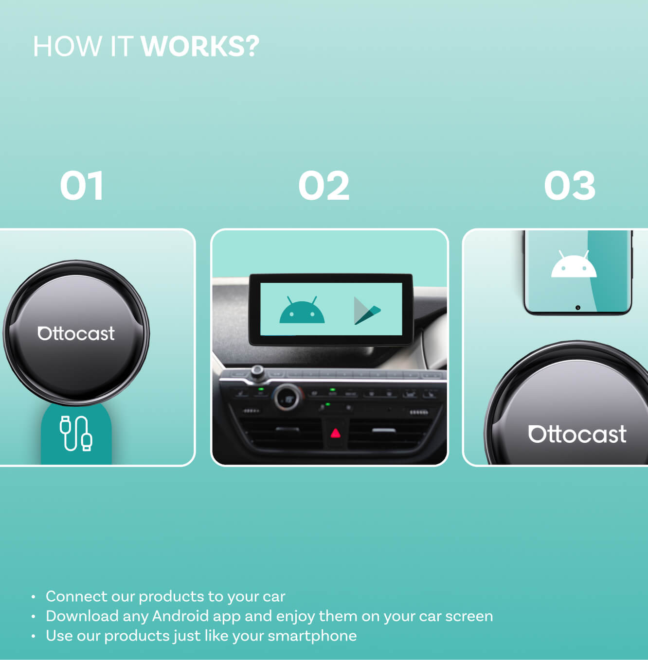 Trådløs Carplay / Android Auto-adapter Ottocast OttoAibox P3 Pro til Apple iPhone / Android-serien PCS61-T