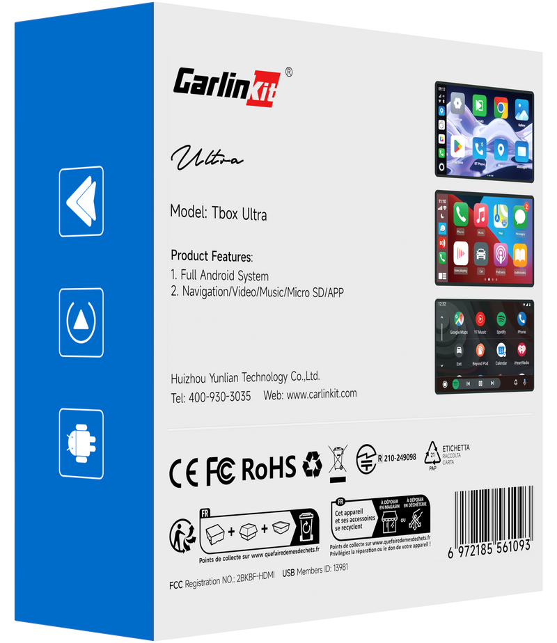 Carplay / Android Auto trådløs adapter Carlinkit TBox Ultra 2 til Apple iPhone / Android-serien, 8GB RAM / 128GB