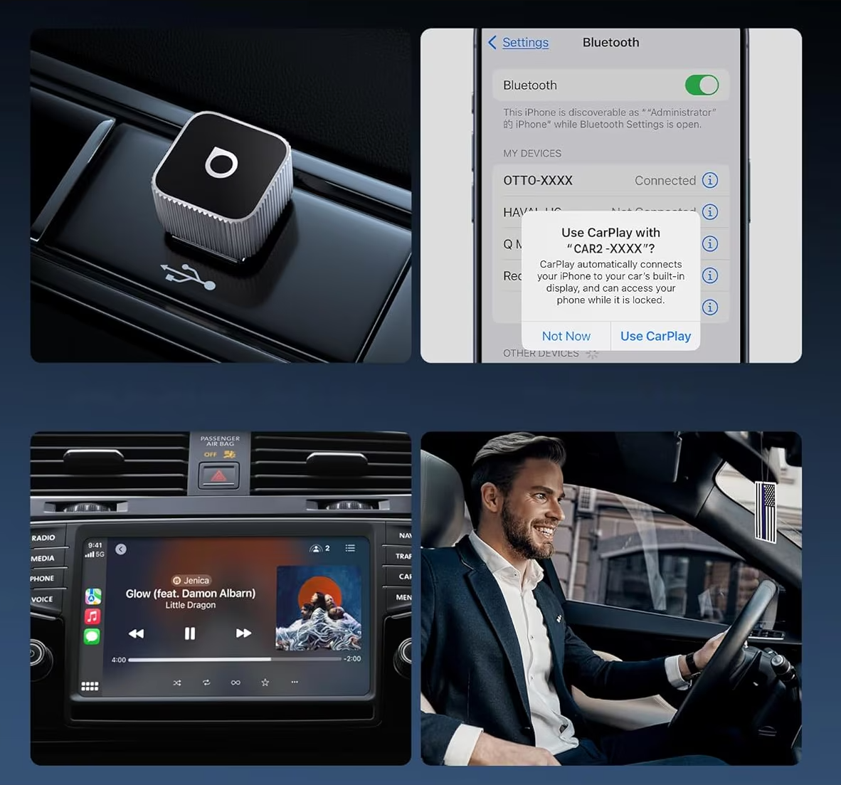 Carplay / Android Auto Wireless Adapter Ottocast Mini Cube Style B til Apple iPhone / Android Series CP88-T2