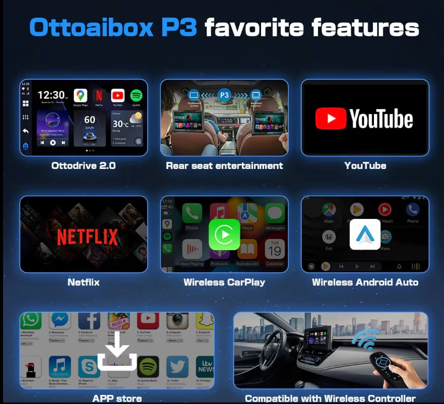 Trådløs Carplay / Android Auto-adapter Ottocast OttoAibox P3 til Apple iPhone / Android Series PCS46